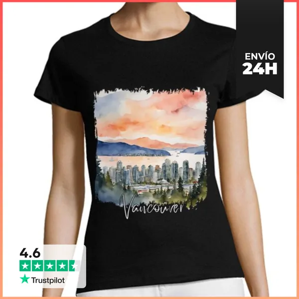 Camiseta Mujer Clásica Acuarela De Vancouver, Vancouver Canadá