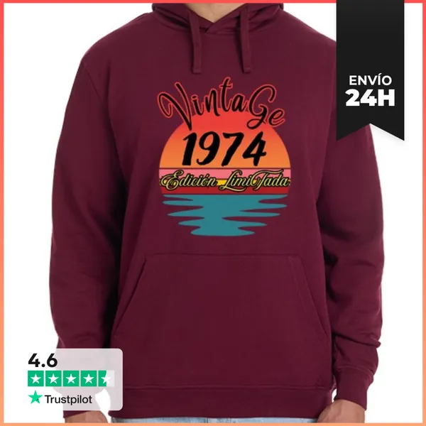 Sudadera Unisex Con Capucha Vintage 1974 Edición Limitada Regalo