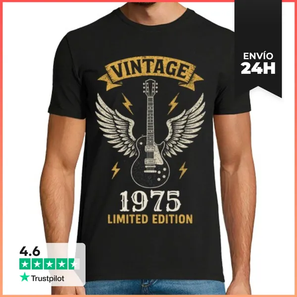 Camiseta Hombre Clásica Guitarra Vintage Rock Año Personalizado