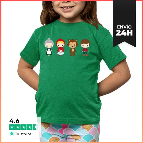 Camiseta Clásica Para Niños Caperucita Roja Personajes