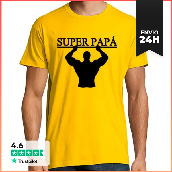 Camiseta Hombre Clásica Cooltee SUPER PAPA . Solo Disponible En