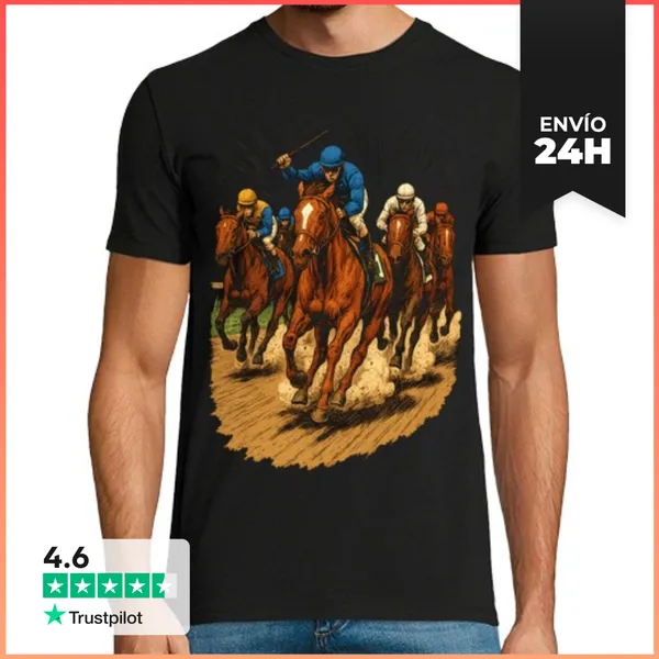 Camiseta Hombre Clásica Jinetes Carrera De Caballos Hípica