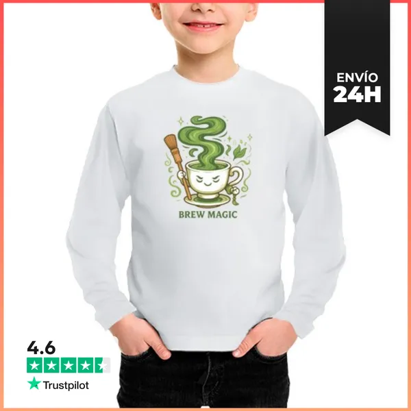 Camiseta Manga Larga Para Niños Taza De Té Matcha Mágica De Brew