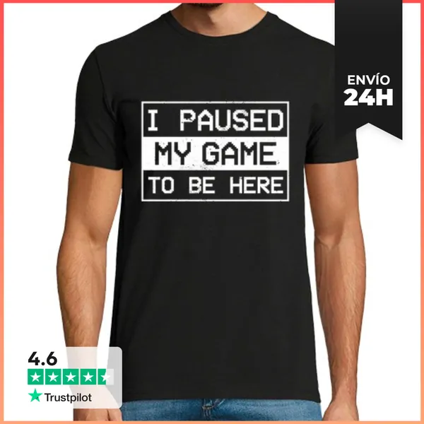 Camiseta Hombre Clásica Pausé Mi Juego Para Estar Aquí Regalo D