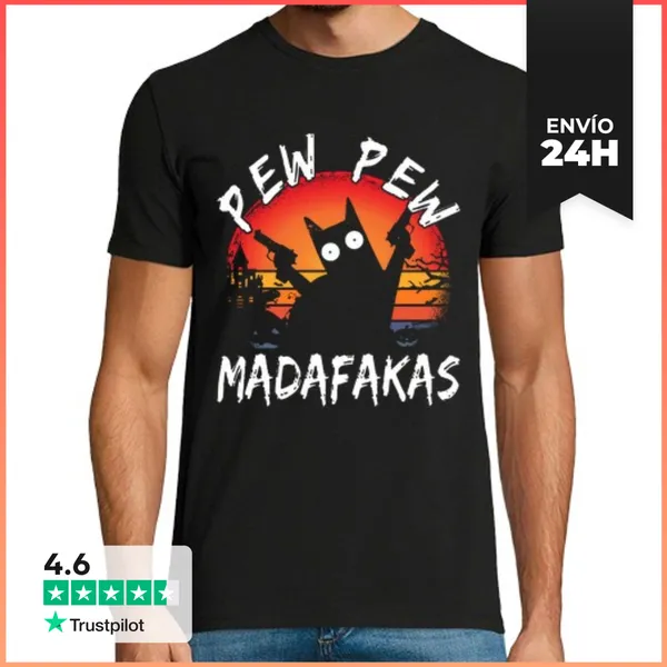 Camiseta Hombre Clásica Pew Pew Madafakas Gato Gracioso