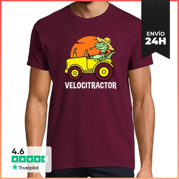 Camiseta Hombre Clásica Camiseta Velocitractor Dinosaurio En