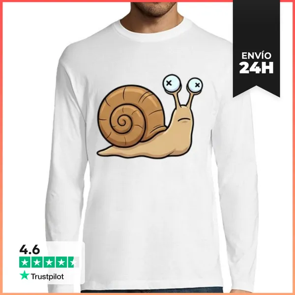 Camiseta Hombre Manga Larga Caracol Divertido X Ojos Caricatura