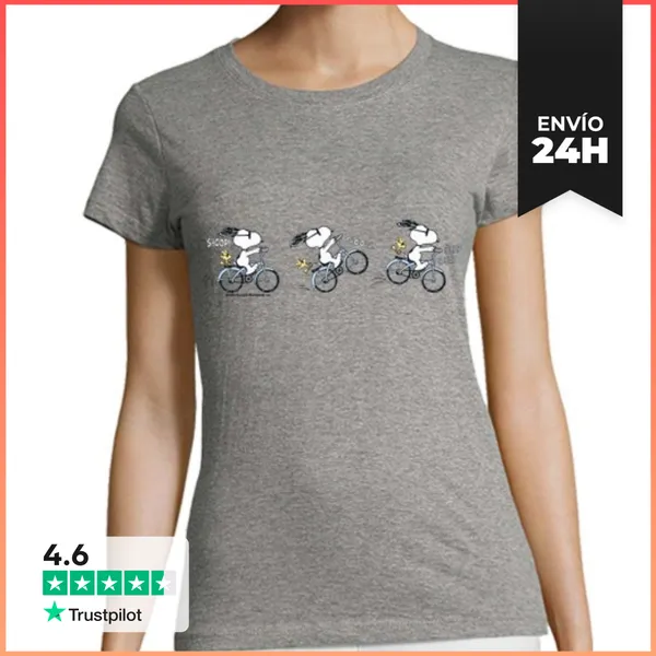 Camiseta Mujer Clásica Snoopy Woodstock Biking LaTostadora