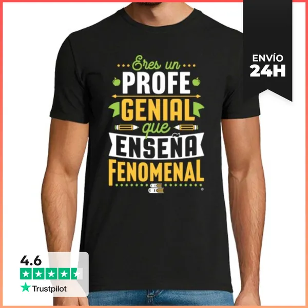Camiseta Hombre Clásica Profe Genial Que Enseña Fenomenal Regalos