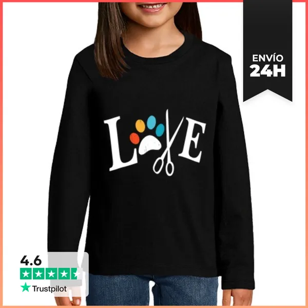 Camiseta Manga Larga Para Niños Amor Por Los Perros Peluquería