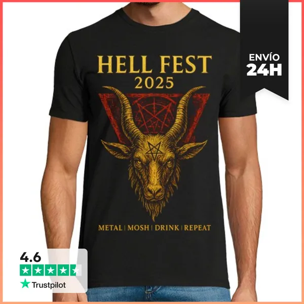Camiseta Hombre Clásica Hell Fest 2025 Festival Heavy Metal