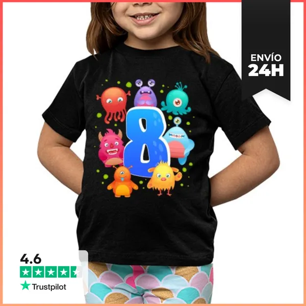 Camiseta Clásica Para Niños 8vo Cumpleaños Monstruo Monstruo De