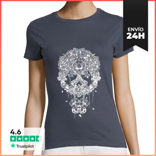 Camiseta Mujer Clásica Calavera Mexicana Blanco LaTostadora