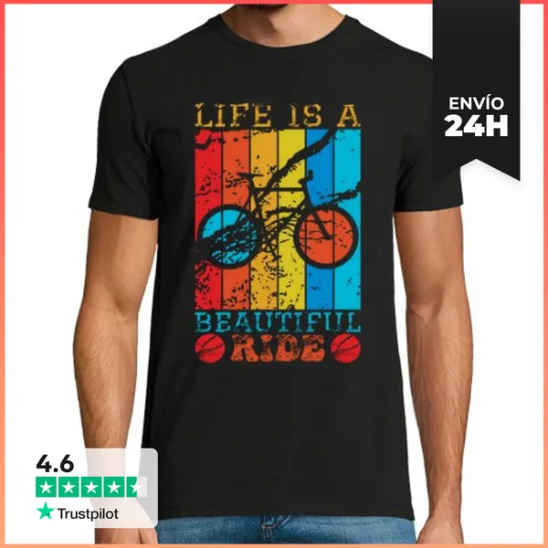 Camiseta Hombre Clásica LA VIDA ES MARAVILLOSA EN BICI