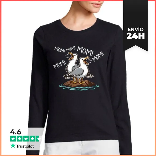Camiseta Mujer Manga Larga Mamá Gaviota Divertida Mamás Gaviotas