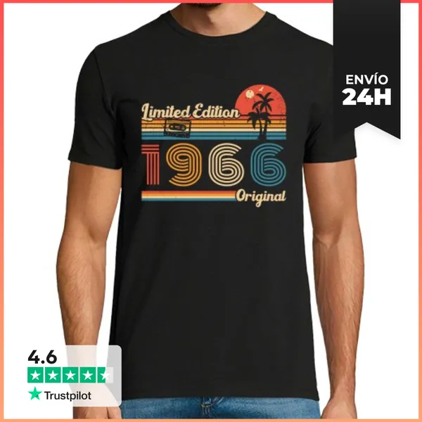 Camiseta Hombre Clásica 60 Años 1966 Vintage Regalo Cumpleaños
