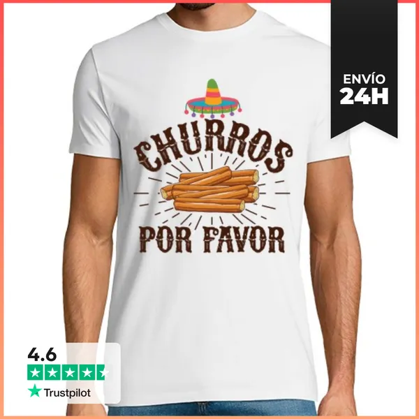 Camiseta Hombre Clásica Churros Por Favor Churro Mexicano Vinta