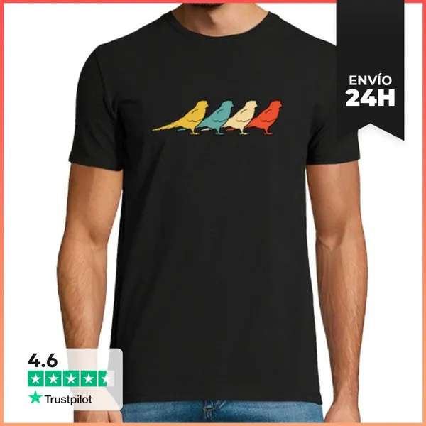 Camiseta Hombre Clásica Vintage Retro Pop Art Periquito Pájaro