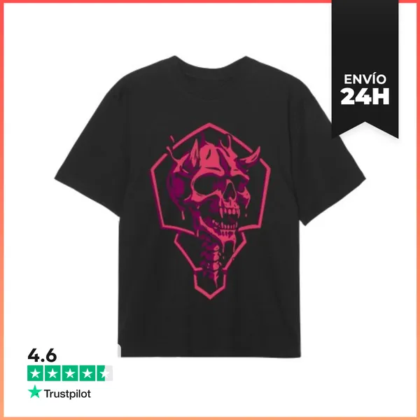 Camiseta Oversize Craneo Con Cuernos Rojo LaTostadora