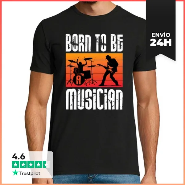 Camiseta Hombre Clásica Nacido Para Ser Músico Baterista Guitar