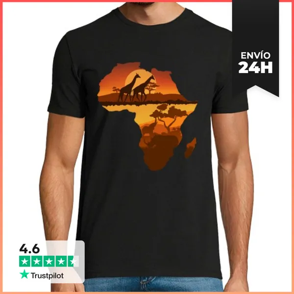 Camiseta Hombre Clásica África Mapa Y Paisaje LaTostadora