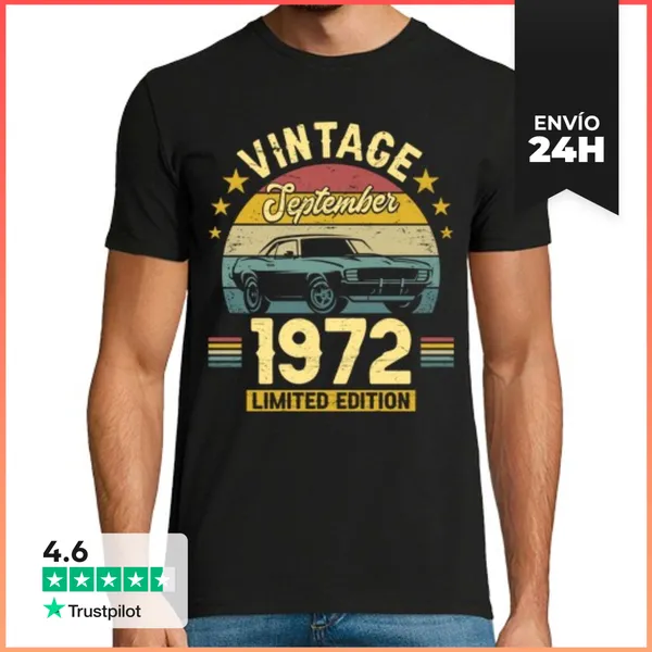 Camiseta Hombre Clásica Septiembre 1972 50 Años Cumpleaños