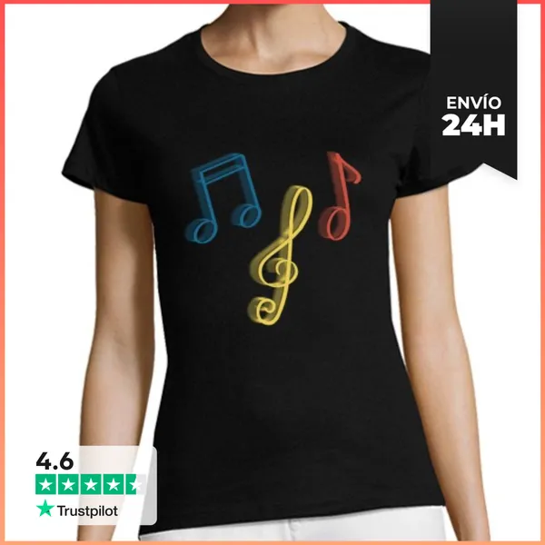 Camiseta Mujer Clásica Música Borrosa Colores Primarios