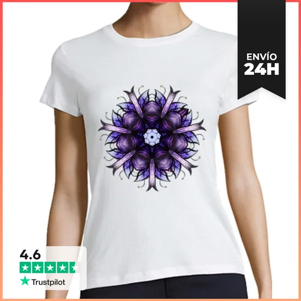 Camiseta Mujer Clásica Flor Caleidoscópica Abstracta En Violet