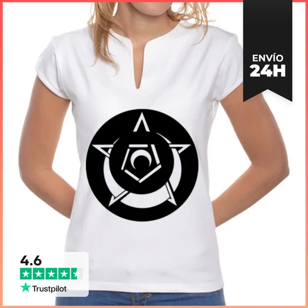 Camiseta Mujer Cuello Mao Círculo De Cultivo De Pentagrama Místic