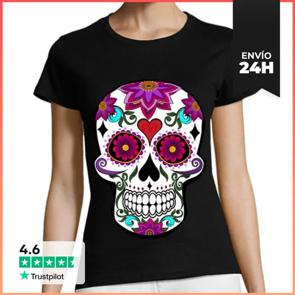 Camiseta Mujer Clásica Cooltee FLORAL SKULL. Latostadora