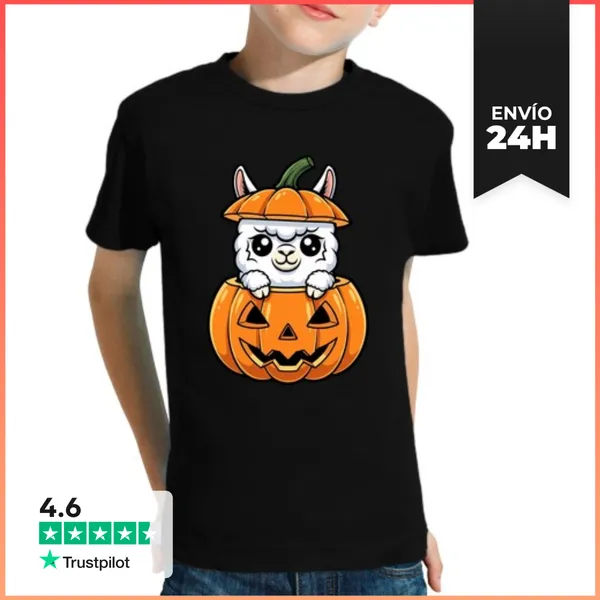 Camiseta Clásica Para Niños Linda Alpaca En Calabaza Diversión De