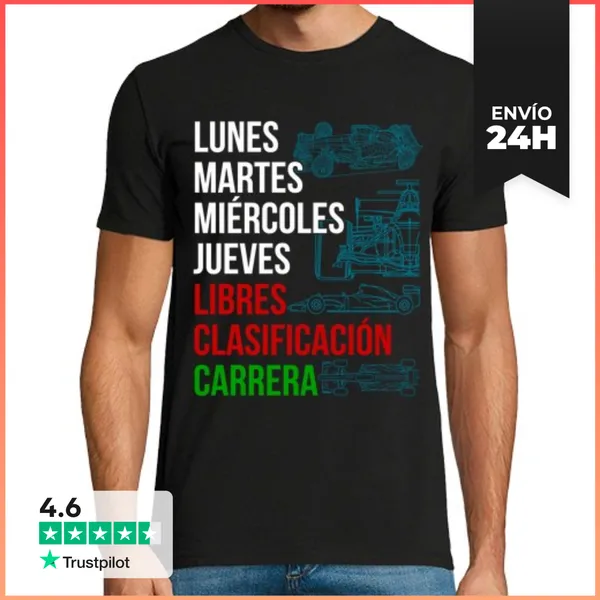Camiseta Hombre Clásica Semana Carrera Fórmula 1 Coches
