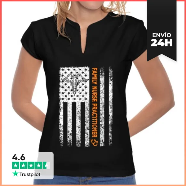 Camiseta Mujer Cuello Mao Bandera De Enfermera De Familia Fnp