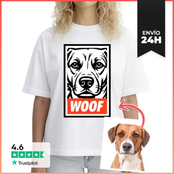 Camiseta Mujer Boxy Efecto Ilustración Camiseta Oversize WOOF