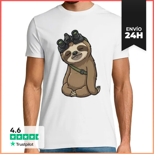 Camiseta Hombre Clásica Gafas De Visión Nocturna De Perezoso
