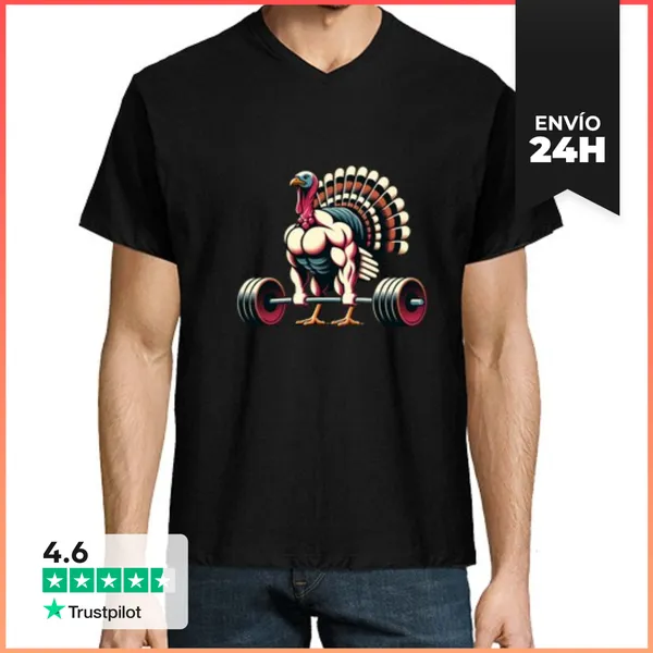 Camiseta Hombre, Cuello Pico Músculo Pavo Peso Muerto Gimnasio