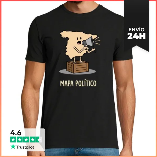 Camiseta Hombre Clásica Mapa Político Camiseta Divertida España