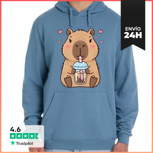 Sudadera Unisex Con Capucha Capibara Kawaii Con Té De Burbujas