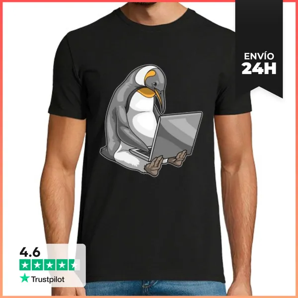 Camiseta Hombre Clásica Computadora Portátil De Pingüino