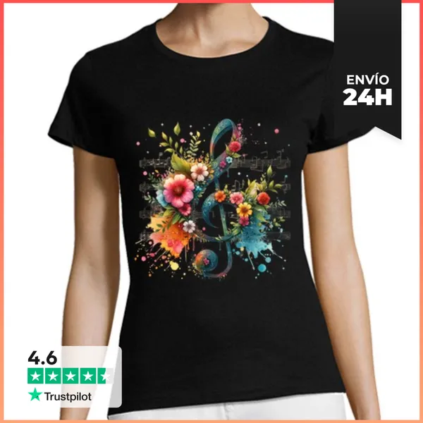 Camiseta Mujer Clásica Clave De Sol Música Flores LaTostadora