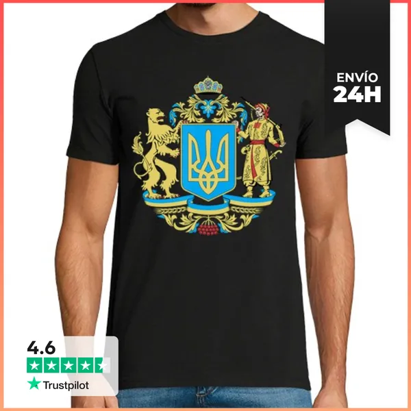 Camiseta Hombre Clásica Escudo Heráldico De Ucrania Tridente Y