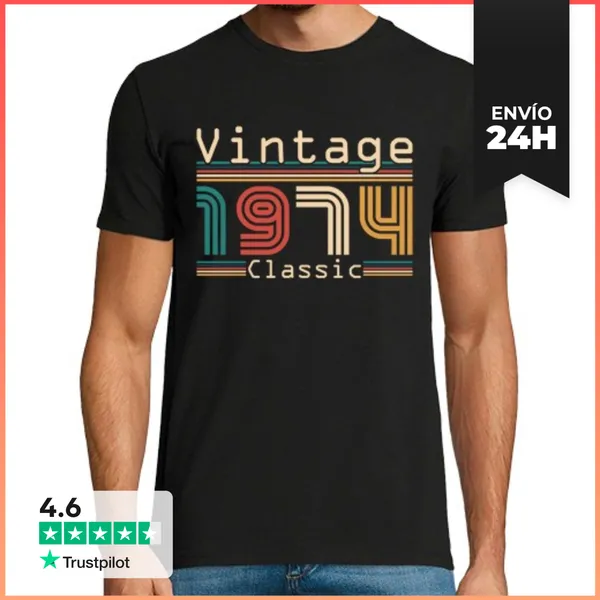 Camiseta Hombre Clásica 50 Años 1974 Vintage Cumpleaños Retro