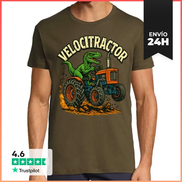 Camiseta Hombre Clásica Velocitractor Dinosaurio Con Tractor