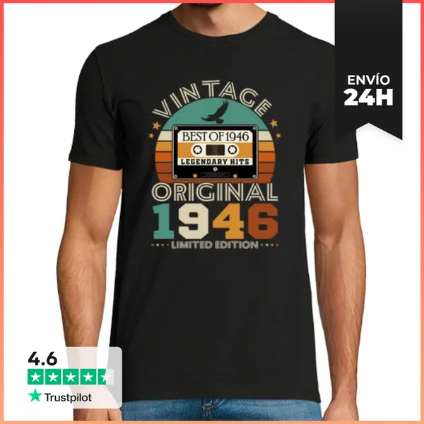 Camiseta Hombre Clásica 1946 Vintage Retro Aniversario Regalo