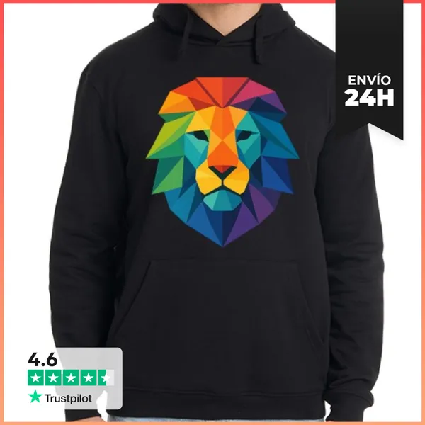 Sudadera Unisex Con Capucha León Colorido Geek Bajo Polígono