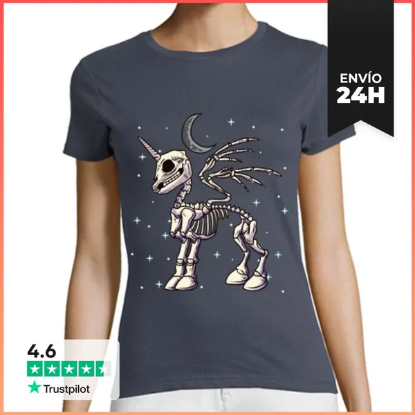 Camiseta Mujer Clásica Esqueleto Unicornio Luna Espacio