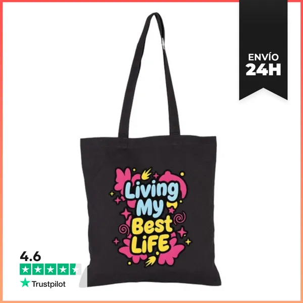 Bolsa De Tela Viviendo Mi Mejor Vida - Cita Positiva De Arte Pop