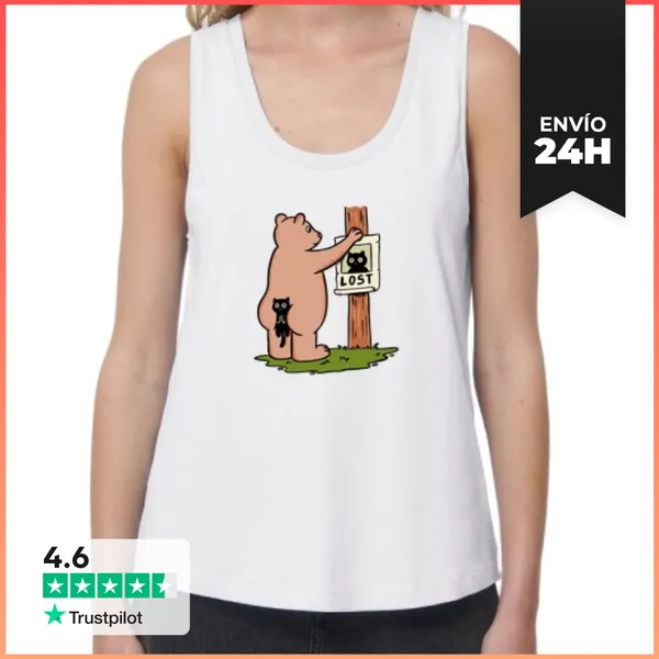 Camiseta Mujer Sin Mangas, Loose Fit Gato Perdido LaTostadora