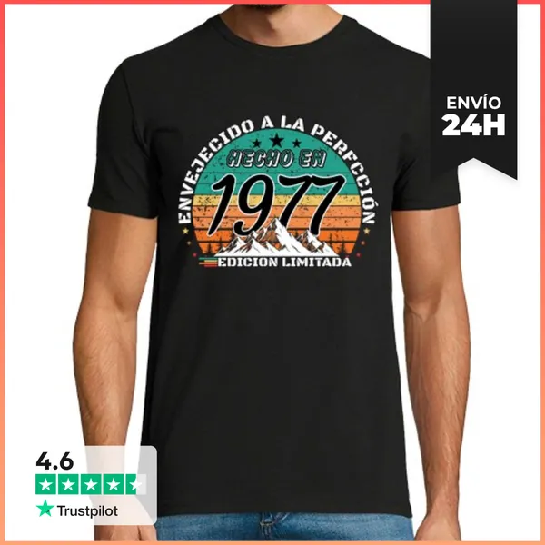 Camiseta Hombre Clásica Hecho En 1977 Envejecido A La Perfección
