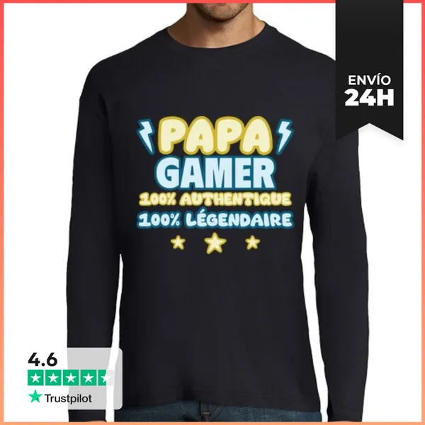 Camiseta Hombre Manga Larga Papá Gamer Geek Jugador Juegos